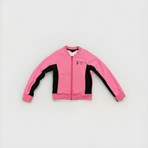 Under Armour Girl's Jacket Size 6 Pink Black Full Zip Athletic Lightweight